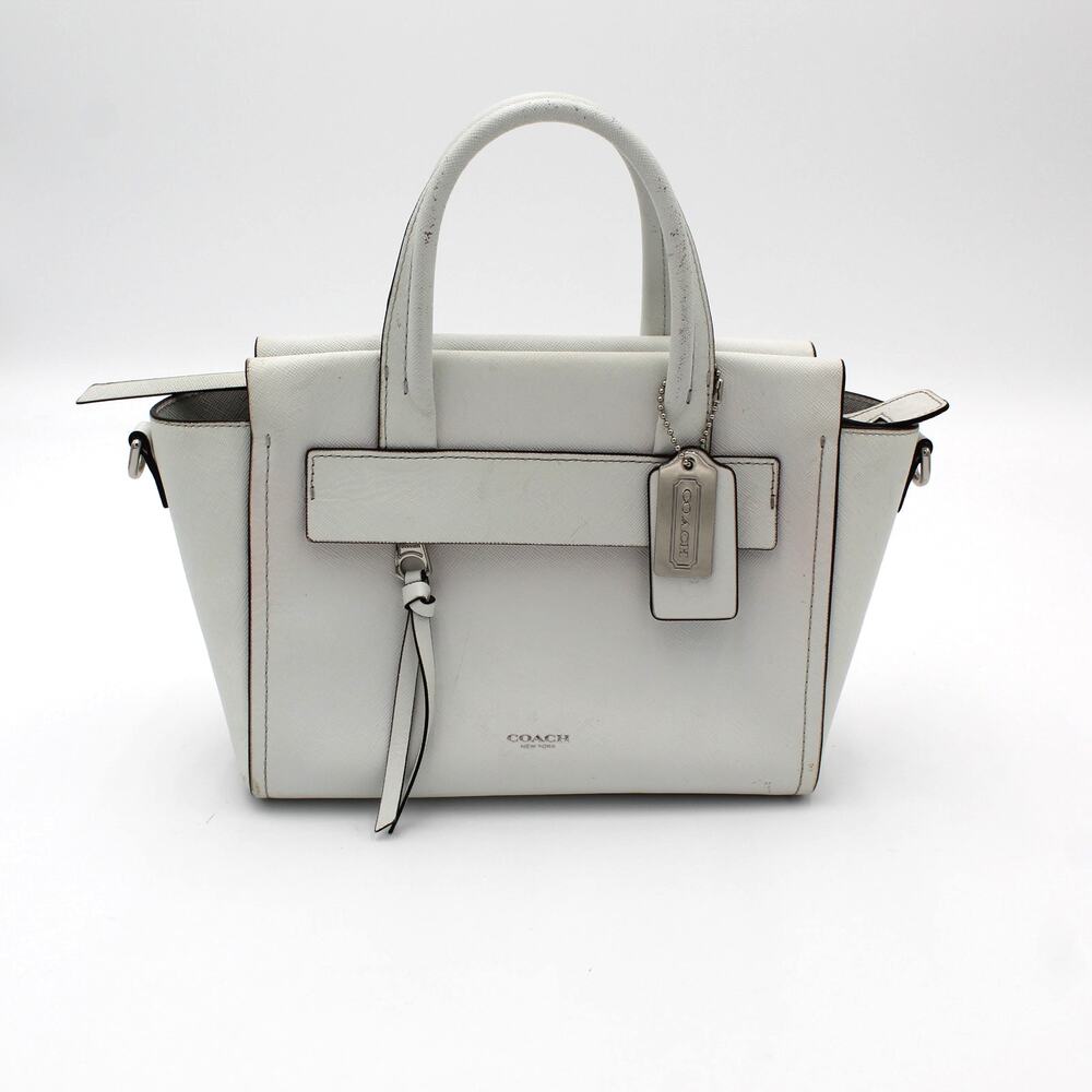 Coach Bleecker Mini Riley Carryall Purse White Saffiano Leather Satchel Handbag